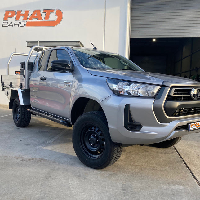 Toyota Hilux N80 ANGLED Rock Sliders / Side Steps – Powdercoated